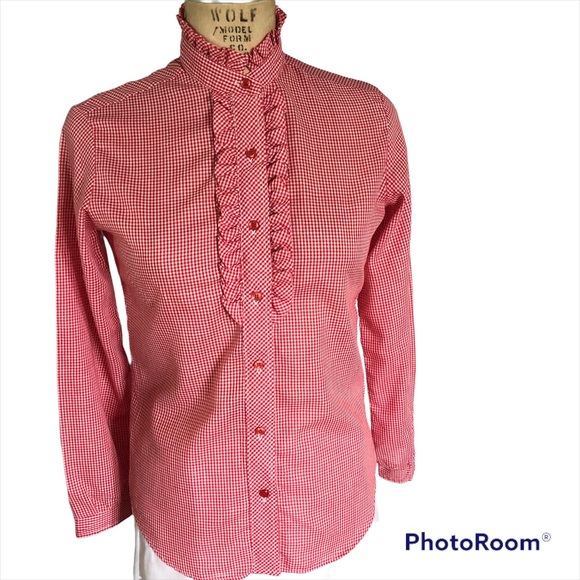 Wrangler Vintage Red Gingham Tuxedo Top size 9/10 Button Down Blouse Long Sleeve - Picture 6 of 9